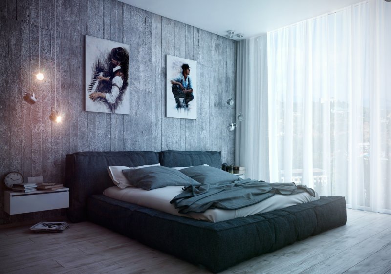 Мужская спальня в стиле лофт в интерьере (71 фото)