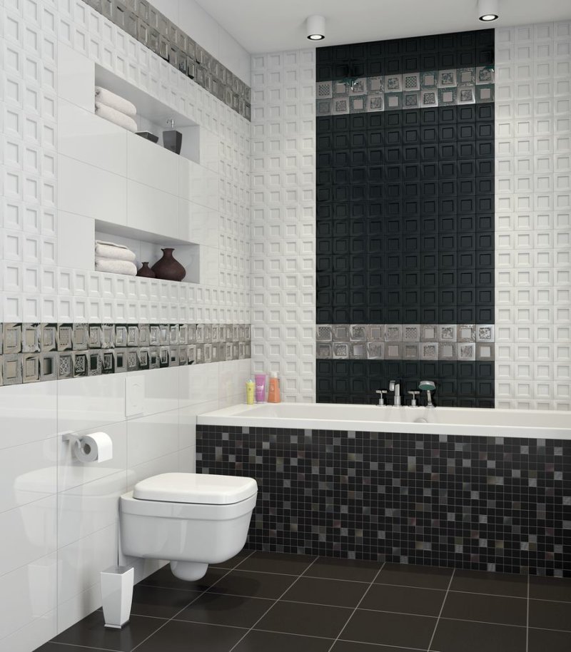 Ванная комната с черной плиткой и красной плиткой – фото дизайна интерьера