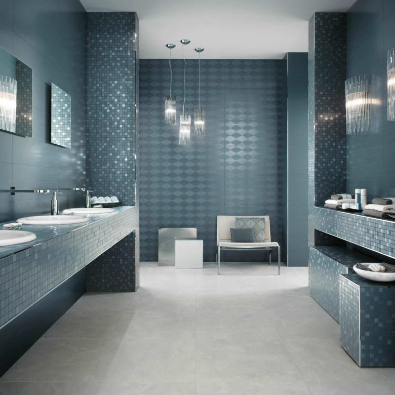 Синяя плитка для ванной комнаты (74 фото)