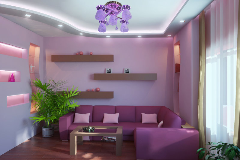 Интерьер в фиолетовых тонах: сочетания, обзор по комнатам, 70 фото