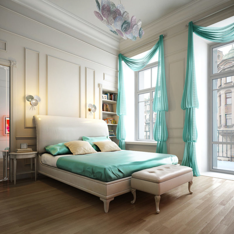 Спальня с двумя окнами — модный дизайн (90 фото)